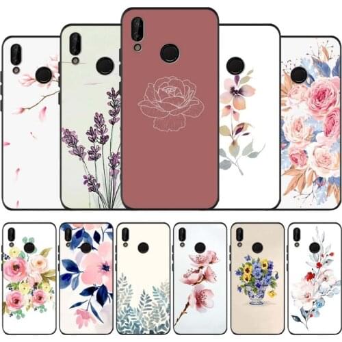 Watercolor flower black soft Phone Case for huawei P40 P30 P20 P10 Pro lite P9 Lite nova 4E 6SE Psmart 2019 Y6 9 Prime