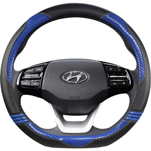 Car Steering Wheel Cover D Shape for Hyundai ioniq 2016 2017 2018 2019 2020 Leather Carbon Fiber Car Styling Auto Protector