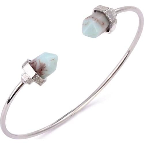 European and American Simple Retro Gold-plated Bracelet Female Six Shuttle Pillar Turquoise Open Bracelet Jewelry