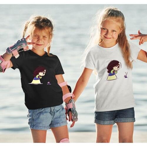 Disney Tshirt Aesthetic Kids T-shirt Summer Princess Mulan and Cricket Print Oversized T Shirt Black Tops Girls Children Clothes