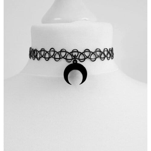 Gothic Tattoo Inverted Crescent Stretchy Chain Choker Witch Necklace Punk Jewelry Pendant Women Girlfriend Gift Fashion Gorgeous