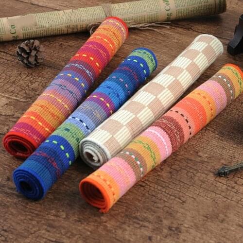 DUNXDECO Table Placemat Plate Cover Pad Hot Insulation Classical Stripe Check Cotton Woven Home Decoration Desk Accessories 4PCS
