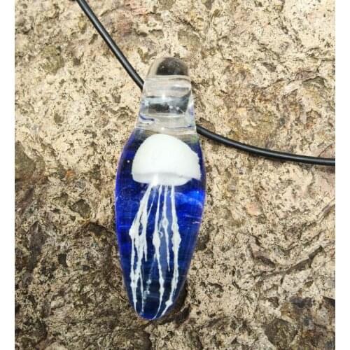 FREE SHIPPING art crafts White Jellyfish pendant vintage style Sea life Glass Vogue Necklace Black Rope