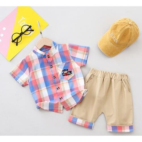 Toddler Boys Clothes Sets Infant Children Fashion Summer Boys Clothes Plaid T Shirt Shorts Pants 2PCS Casual Costume 2020 New