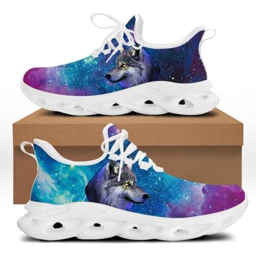 WHEREISART Cool Galaxy Wolf Print Sport Sneaker Women Durable Non-slip Bottom Vulcanized Shoes Summer Breathable Footwear mujer