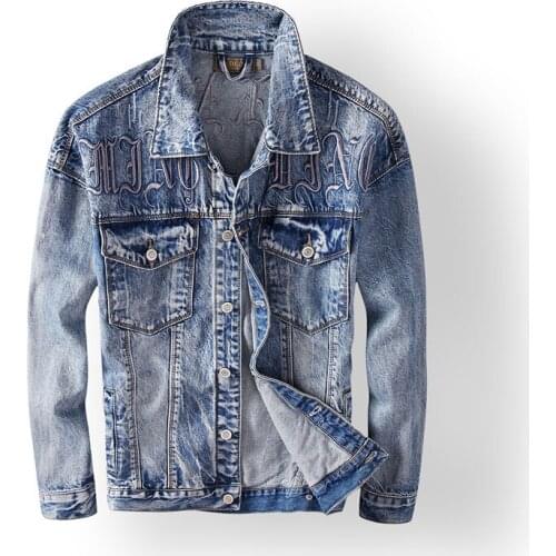 Men Jackets Blue Color Embroidery Fashion Streetwear Designer Denim Jacket Men Punk Style Cotton Coats Newly Hip Hop Jackets