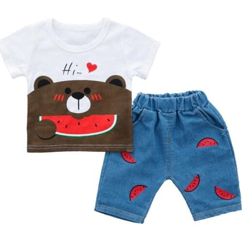 Summer Baby Boy Girl Clothes Infant Cotton Cartoon Bear Pattern T Shirt Shoprts 2pcs/sets Kid Fashion Garment Children Tracksuit