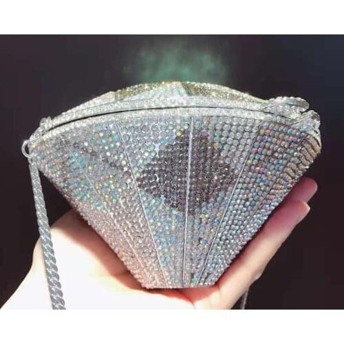 Best Christmas Gift White/Silver Rhinestone Crystal Ladies Clutch Bag Girls Evening Party Clutches Women’s Money Diamond Purses