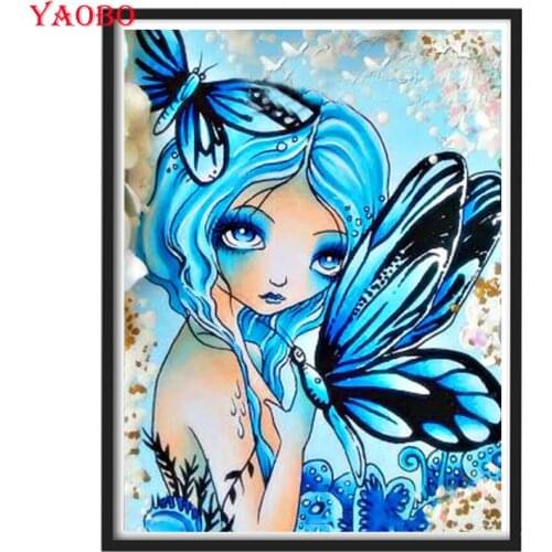 Child Gift DIY diamond painting full square/round drill mosaic diamond embroidery Blue Butterfly Fairy home decor drop shipping