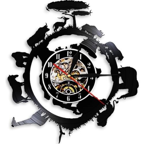Africa Jungle Animals Wall Art Clock Africa Jungle Animals Family Theme Vinyl Record Wall Clock Giraffe Sunset Landscape Decor