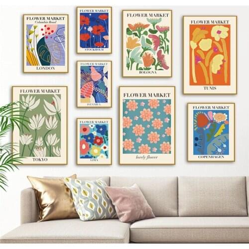 Wall Poster And Print For Living Room Flower Market Leaf Color Aesthetic Picture Home Art Decoration Canvas Painting