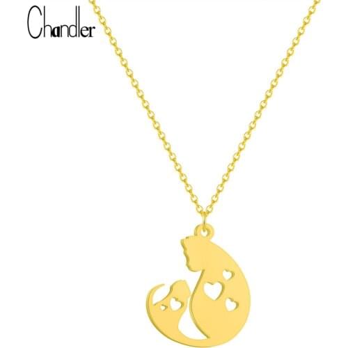 Chandler Stainless Steel Mother Baby Cat Necklace For Child Mon Gifts Love Heart Kitten Kitty Pet Lovers Jewelry Family Choker