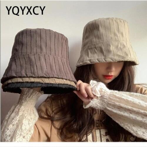 Bucket Hat Women Summer Spring Striped Solid Flat Top Simple Fisherman Cap Korean Fashion Hip Hop Gorro Casual Sunshade Sun Hat