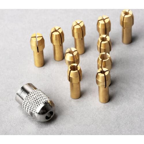 11pcs/set 0.5mm-3.2mm Brass Mini Drill Chucks Collet 4.3mm Shank with 8 x0.75 Mill Shaft Screw Nut Cap for Dremel Rotary Tool