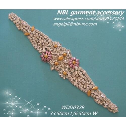 Mixed color crystal bridal beaded rhinestone applique for wedding dress sash WDD0329