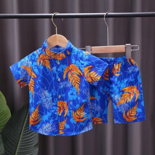 Infant Boys Short-sleeved Shirt+Shorts Set Fashionable Handsome 0-4 Years Old Kids Beach Vacation Lapel Shirt Suit 2021 Summer