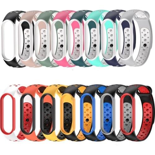 200pcs For Mi Band 5 Silicone Two-color Strap Porous Anti-sweat Breathable Bracelet For Xiaomi MiBand 5 Smartwatch Wrist