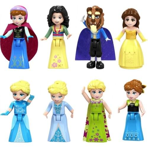 Fairy Tale Princess Disney Belle Beast Cinderalla Anna Olivia Model Assemble Anime Figures Frozen Building Blocks Toys For Girls