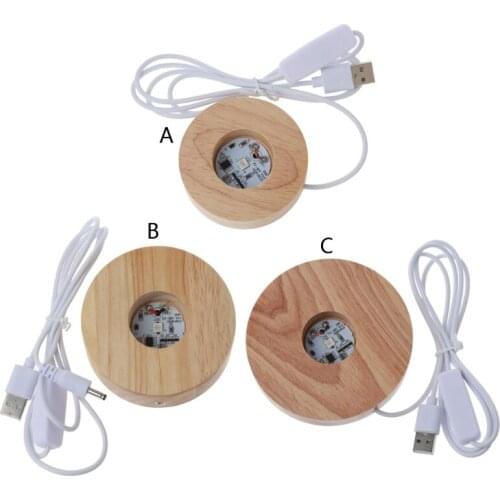 Resin Art Wood Round LED Display Base Colorful Light Wooden Night Base Crafts F3MF