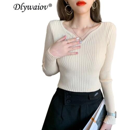 Thread sweater ladies tops V-neck Pullover sweater 2021 autumn Elastic soft clothes Women Basic sweater casual Pullovers White