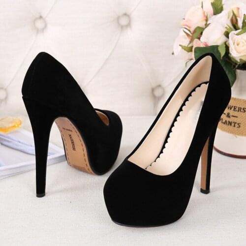 Extreme High Heels Platform Pumps 14cm Sexy Ladies Shoes Party Stiletto Heels 4cm Waterproof Womens Shoes Size 46 Round-Toe