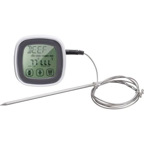 Smart Digital Thermometer Probe Touch Screen LCD Cooking Thermometer Kitchen Timer For BBQ Meat Turkey -10 - 250 Degree