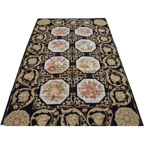 Vintage Aubusson Needle-point Carpet - Wool Aubusson Needle Oriental Carpet Hand-knotted Wool Handmade Carpet