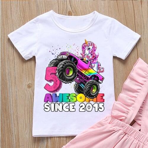 Funny boys t-shirt cute unicorn cartoon print kids clothes summer toddler baby tshirt 5th birthday costume girls t shirt tops