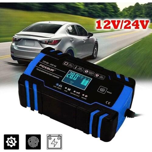 12V-24V 8A Smart Car Battery Charger Jump Starter Pulse LCD Display Cars Fast Charge Multi-mode Auto Repair Accessories