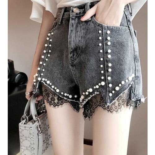 2021 Womens Fashion Brand Vintage Lace Tassel Rivet Ripped High Waisted Short Jeans Punk Sexy Hot Woman Denim Shorts Ropa Mujer