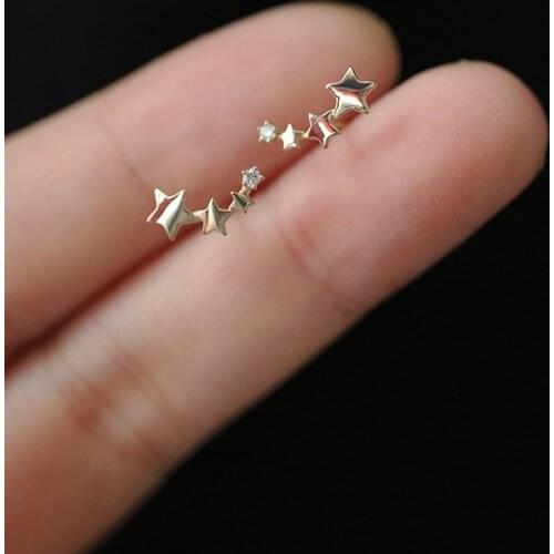 925 Sterling Silver Korean Version Simple Gradient Star Stud Earrings Women Exquisite Sweet Student Party 14k Gold Jewelry Gift
