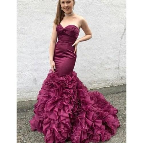 CloverBridal Grape Sweetheart Long Mermaid Evening Dress Ruffled Prom Dress vestido de fiesta de boda платья для женщин WE9580