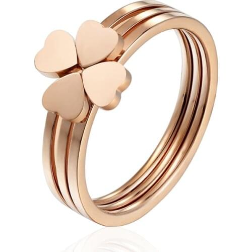 Classic Design Three Heart Ring Combination Stainless Steel Rings For Women Rose Gold Color Clover Jewelry Female Accessories