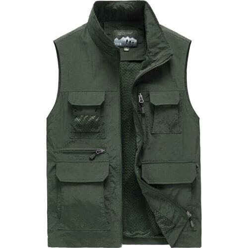 Nylon Multi Pockets Quick Drying Waterproof Vests Men Safari Waistcoats Male Military Army Mens Vest Plus Size M-7XL