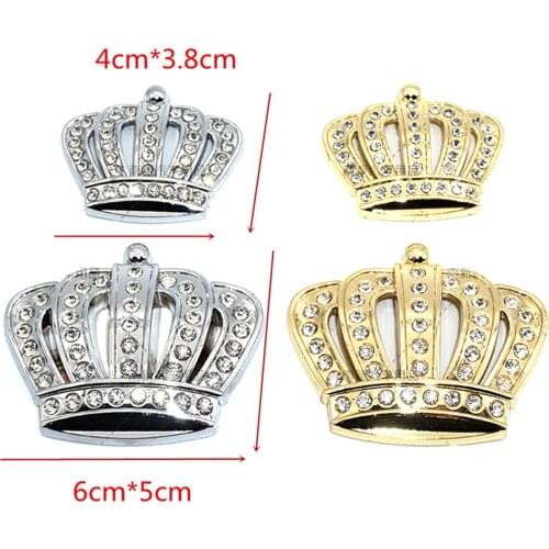 1Pcs Crown Emblem Crystals Stone Vip Sticker Metal Badge Car Auto Front Bady Truck Lid Emblem Silvery Golden