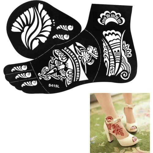 1 PC Disposable Waterproof Temporary Tattoo Sexy Women Body Left Foot Art Painting Airbrush Henna Indian Template Stickers S415L