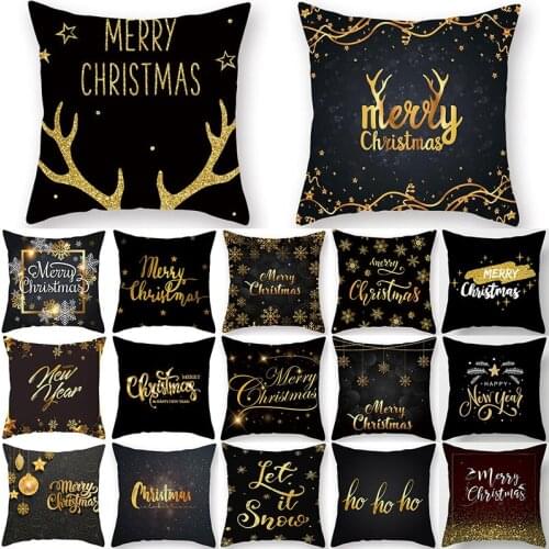 1Pcs Golden Alphabet Christmas Deer Pattern 45*45cm Polyester Cushion Cover Decorative Sofa Home Car Decor Pillowcover 40992