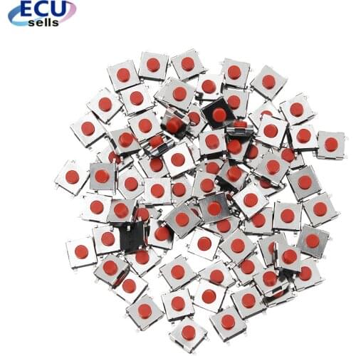 100PCS/LOT 6*6*3.1 mm SMD Switch 4 Pin Touch Micro Switch Push Button Switches Red SMD Tact Switch for Car Remote Key with Box