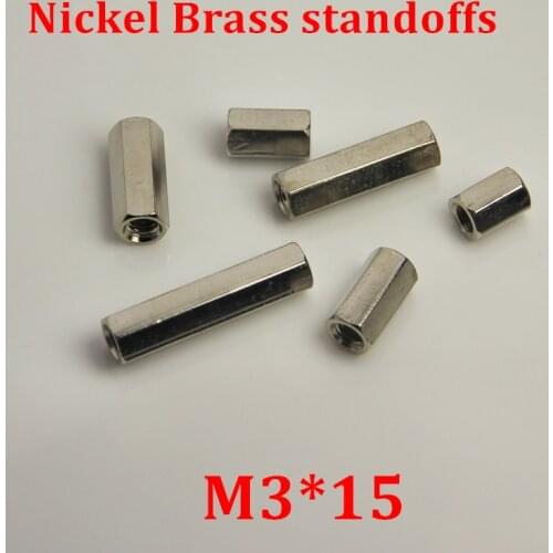 100pcs M3*15 Nickel Plated Brass Standoff Spacer Female female Silver Spacing Screw PCB Board Brass Threaded spacer hex spacer