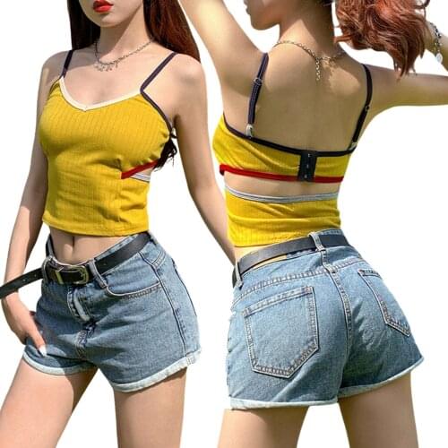 2021 Fashion Trend Women Summer New Color Patchwork Skinny Sun-Tops Crop Tanks Vest Backless Casual Fitting Camisole One Size