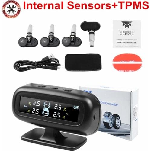2021 Newest Solar TPMS Tire Pressure Monitor System Alarm 4 Internal Temperature Gauge Meter Car Solar Power