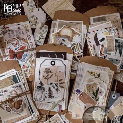 30pcs/bag Original DIY Hang Tags, Base Material Paper, Notes, and Paper Stickers Set Retro Textile Butterfly Moon Phase Stickers