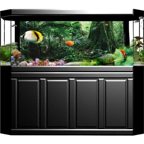 3D Aquarium Rainforest Poster Reptile Tank Background Painting Sticker Double-Sided Ocean Sea Plants Backdrop PVC Aquarium Decor