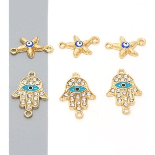 5pcs Cute Gold Star Fatima Hand Bracelet Connectors Findings Resin Evil Eye Bracelets Necklace Pendant Make DIY Jewelry Make