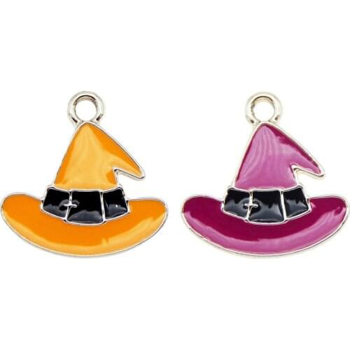 Julie Wang 6PCS Enamel Wizard Hat Charms Purple Yellow Cartoon Halloween Magic Hat Pendants Alloy Jewelry Making Accessory