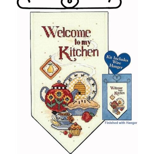 "Welcome to My Kitchen " Banner Counted Cross Stitch Kit 14ct Set for Embroidery Breakfast Appliances dessert house decoration