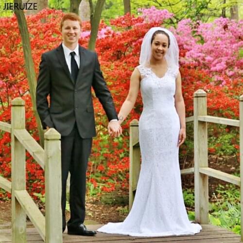 JIERUIZE White Vintage Lace Mermaid Wedding Dresses Beading 2018 Boho Bridal Dress Beach Wedding Gowns robe de soiree