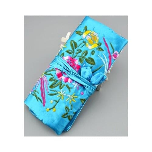 Large Embroidered Silk Jewelry Roll Travel Storage Case Sets Bag Ring Earring Bangle Bracelet Necklace Gift Pouch Packaging