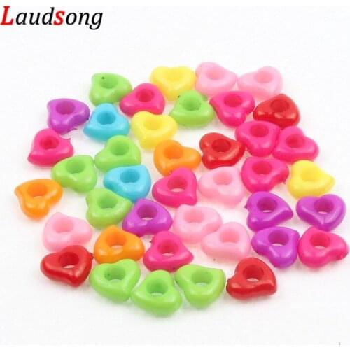 50pcs 12mm Mixed Color Big Hole Hollow Heart Beads Acrylic Spacer Beads For Jewelry Making Necklace DIY Bracelet