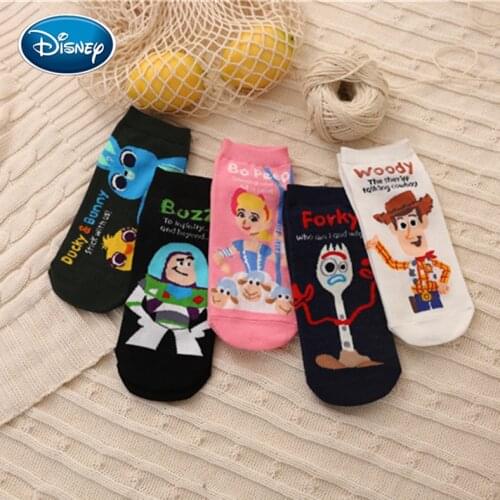 Disney 1Pair Girl Socks Woody Socks Toy Story Anime Character Cotton Socks College Wind Cartoon Cute Socks